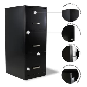 Archivero vertical metálico 3 gavetas carta Hirsh 17438 negro
