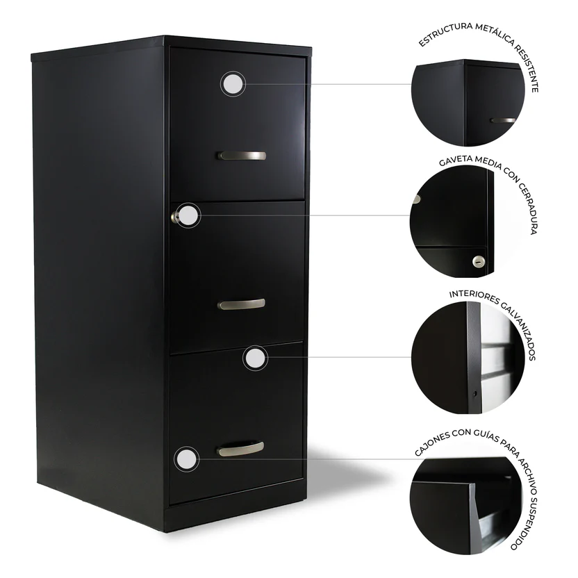 Archivero vertical metálico 3 gavetas carta Hirsh 17438 negro - Imagen 6