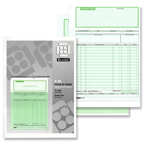 Póliza de cheque autocopiante Formitec mod. P-40