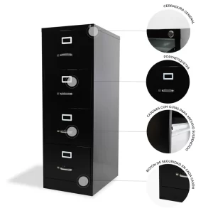 Archivero vertical metálico 4 gavetas oficio Hirsh 14119 negro