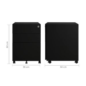 Archivero Movil vertical metálico 2 cajones + 1 gaveta carta Sarre negro