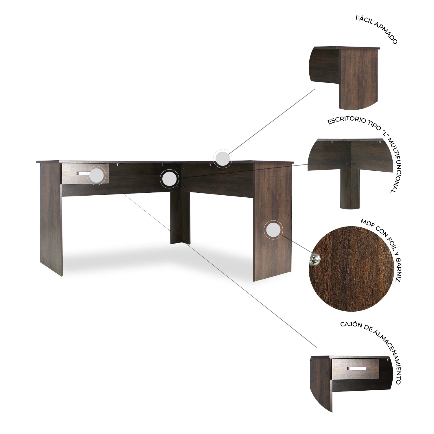 Escritorio "L" Fénix JM-1184 1 cajón Mobilek - Imagen 4