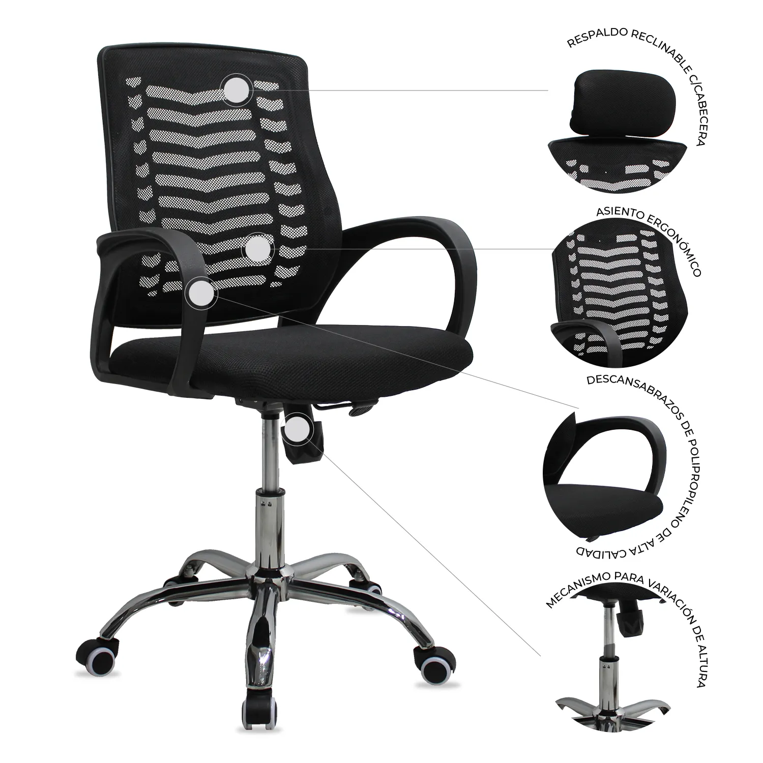 Sillón Mesh 108 respaldo medio color negro - Imagen 6