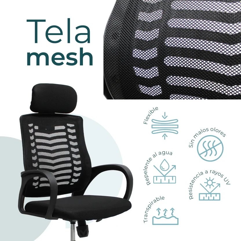 Sillón Mesh 108A respaldo alto color negro - Imagen 7